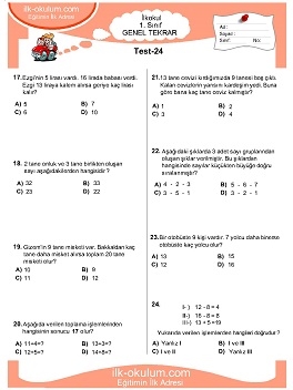 ilkokul 1. Sınıf Genel Tekrar Testleri 